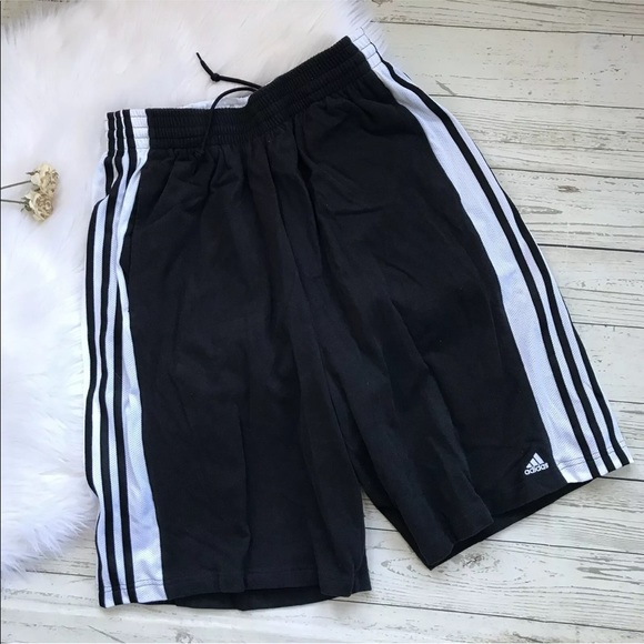 Adidas Cotton Jersey Shorts Black White Stripes Adidas Cotton Jersey Shorts Black White Stripes